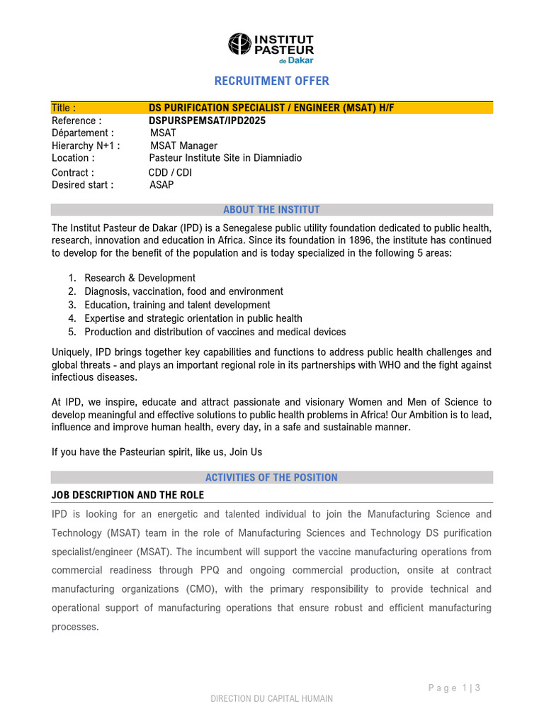 DS Purification Specialist Engineer (MSAT) | PDF