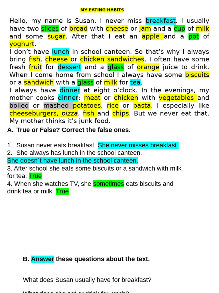 My Eating Habits Pdf Lunch Fruit Preserves