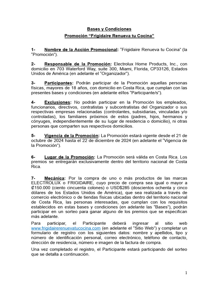 Bases Promoción FRIGI CR BYC | PDF | Política de privacidad | Marca ...