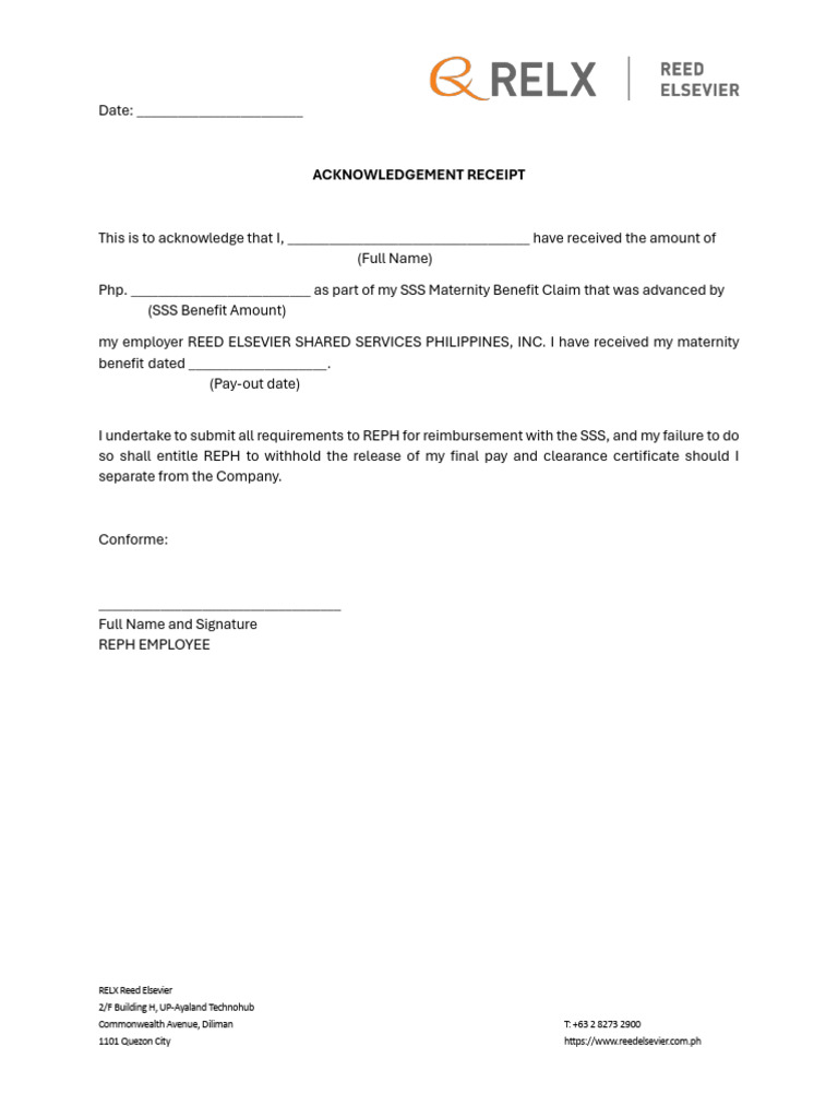 Acknowledgment Receipt for SSS Maternity Benefit | PDF