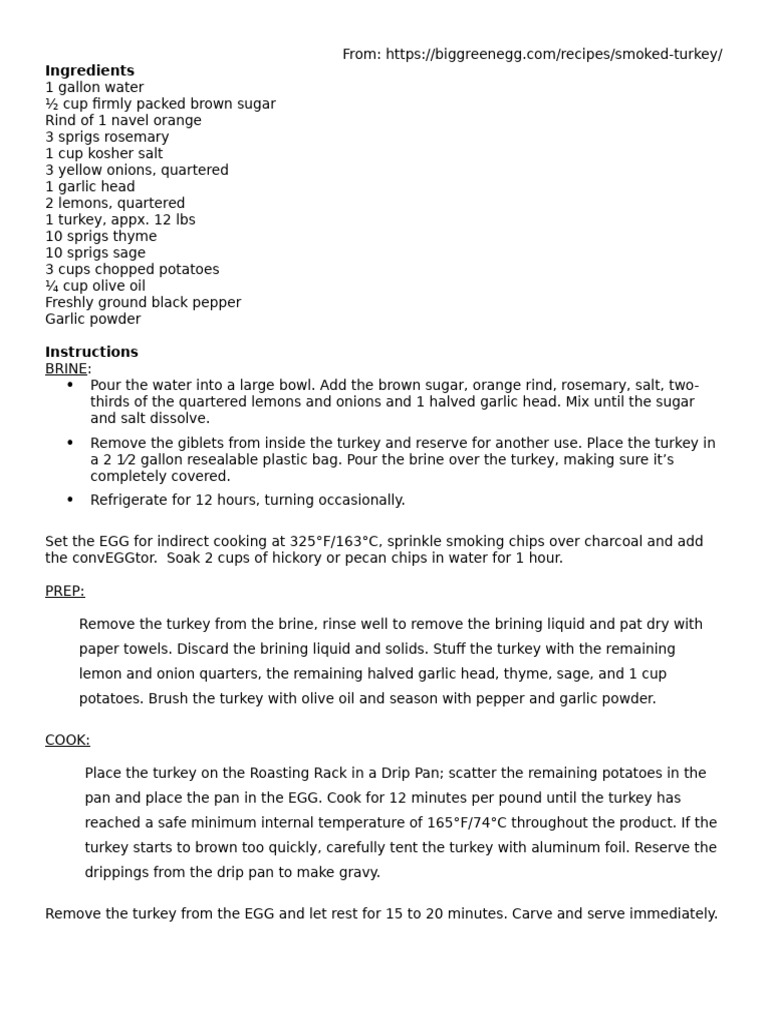 Smoked Turkey Recipe with Brine Guide | PDF