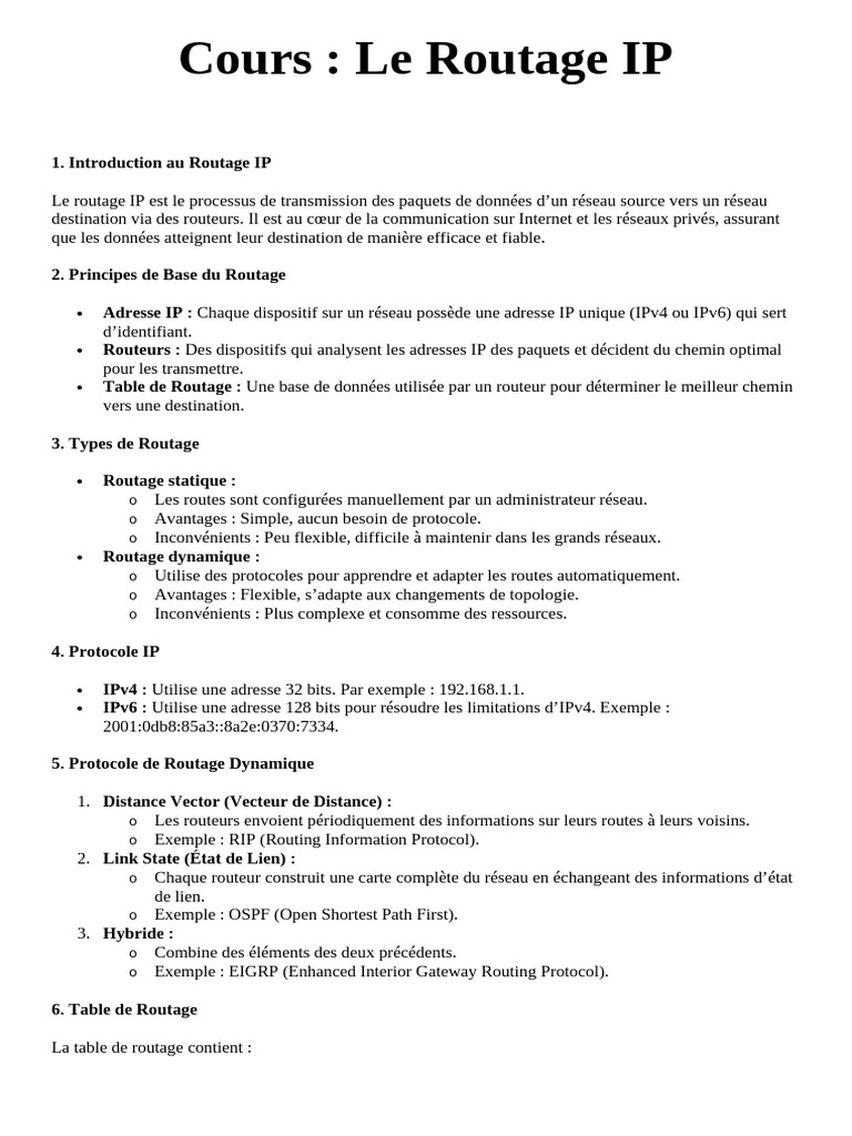 Cours sur le Routage IP et Protocoles | PDF | Adresse IP | Routage