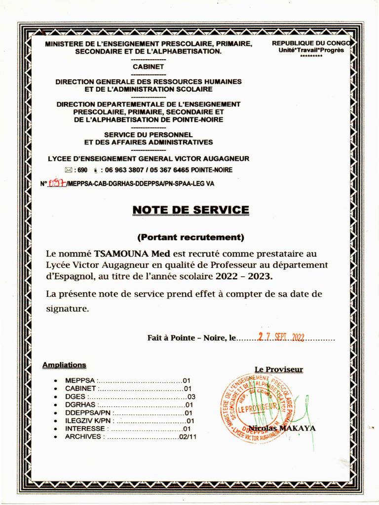 Note de Service20231211 18403182 | PDF
