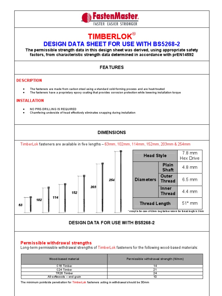 Timberlok Data Sheet Lumber Screw