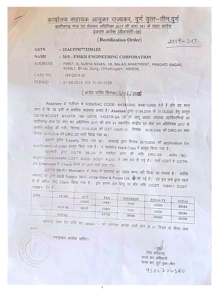 Rectification Order 2019-20 | PDF