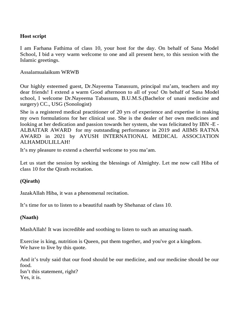Host Script - Nutrition | PDF | Ramadan