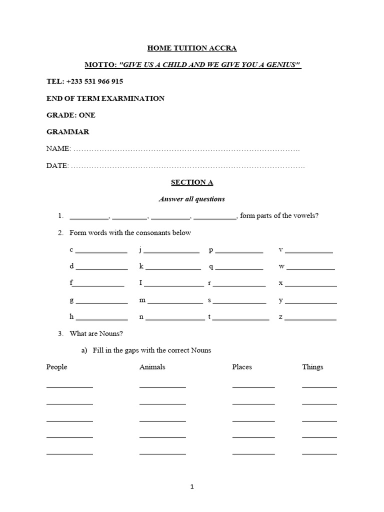 Grade 1 Grammar | PDF