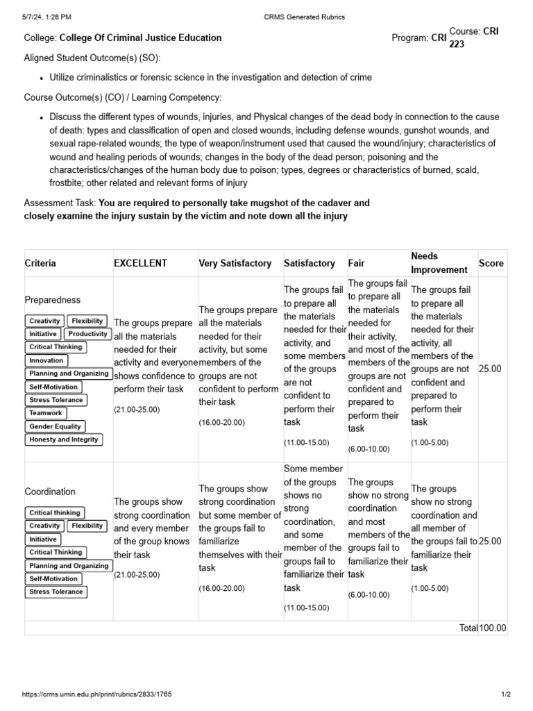 Crime Scene Simulation Assessment Guide | PDF | Forensic Science | Wound
