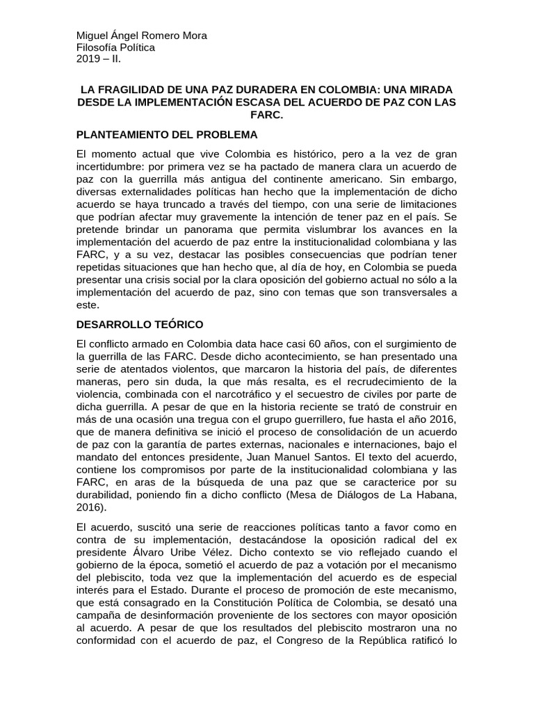 Acuerdo de Paz en Colombia - Reflexiones | PDF | Colombia