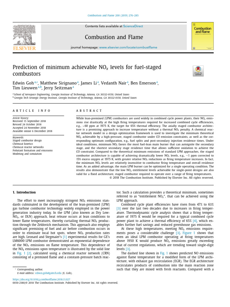 Prediction of Minimum Achievable NOx Levels For Fuel-Staged Combustors ...