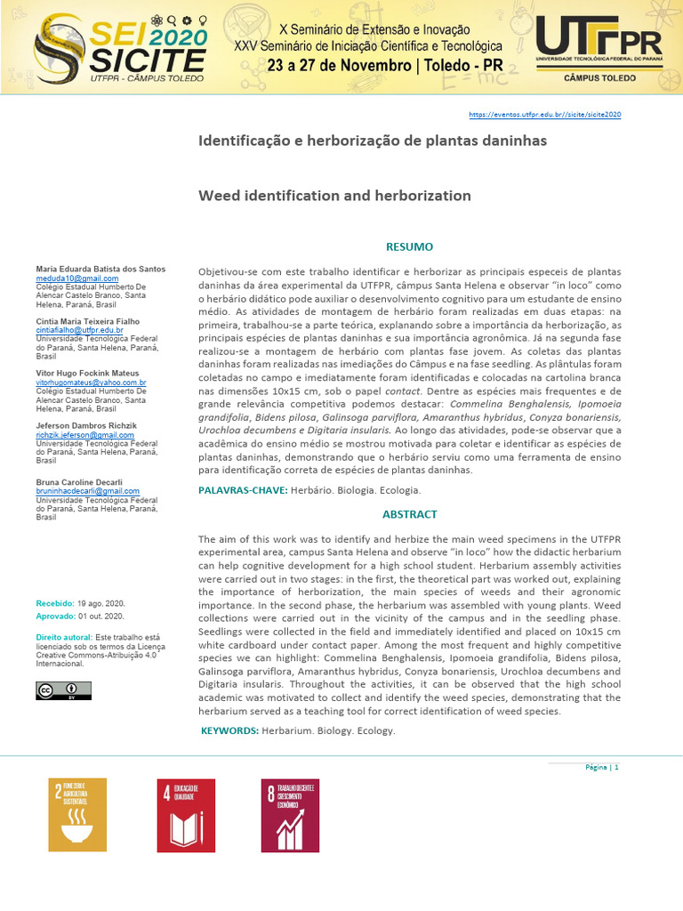 Identificação e Herborização de Plantas Daninhas | PDF | Agricultura | Solo