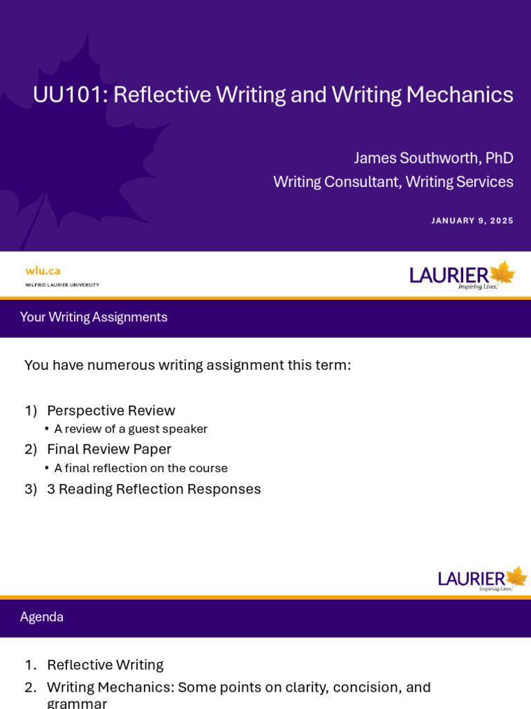 Jan 9 - UU101 - Reflective Writing and Writing Mechanics | PDF ...