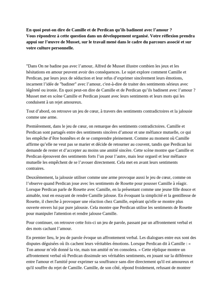 Camille et Perdican : Badiner avec l'amour | PDF | Amour | Émotions