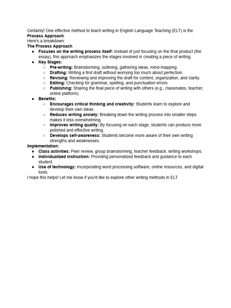 Name A Method To Teach Writing in ELT | PDF