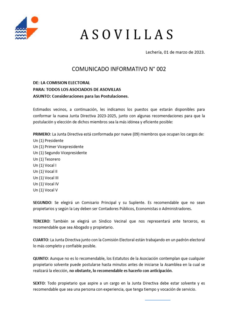 Comunicado Informativo n2 Comision Electoral | PDF | Justicia | Crimen ...