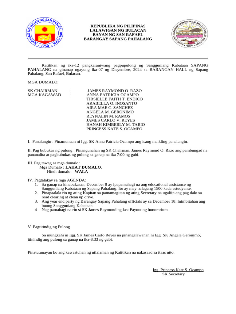 MINUTES OF MEETING August 2024 | PDF