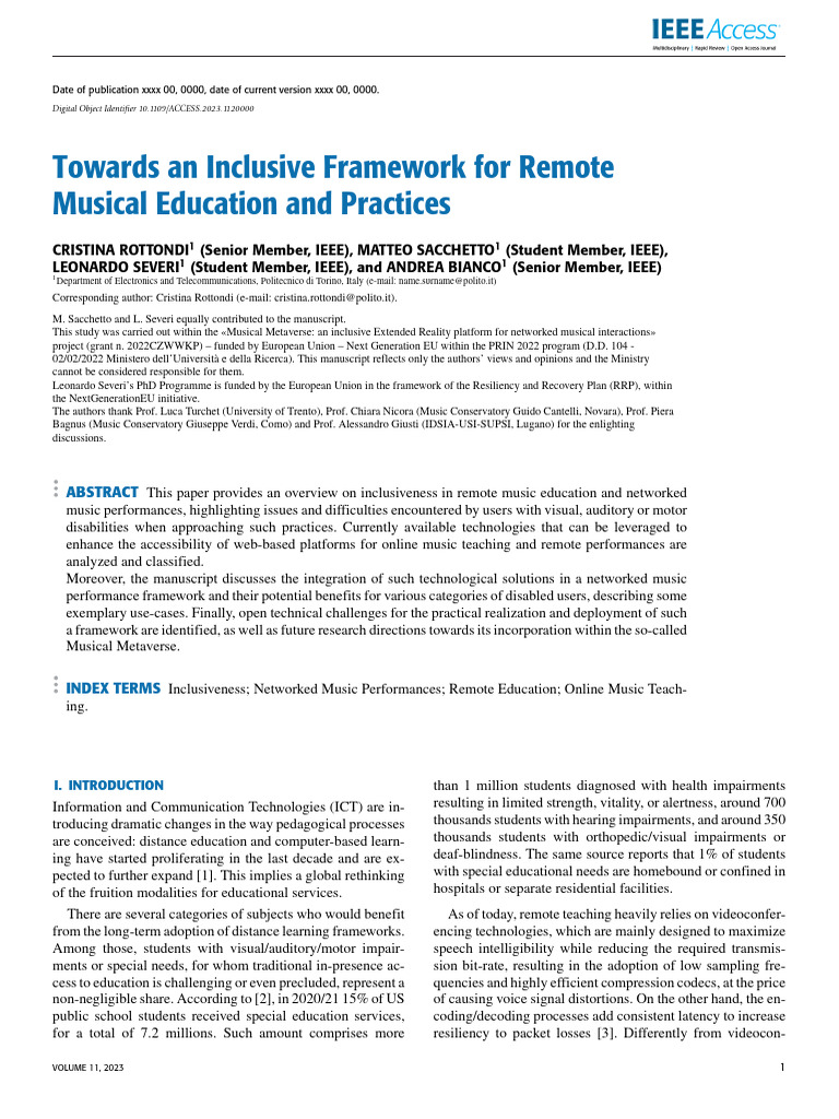 Towards An Inclusive Framework For Remote Musical Education and ...
