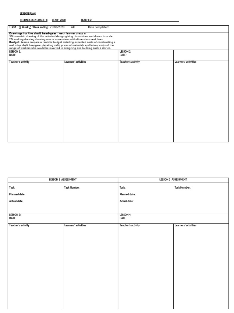 Grade 8 Frame Structures Lesson Plan | PDF