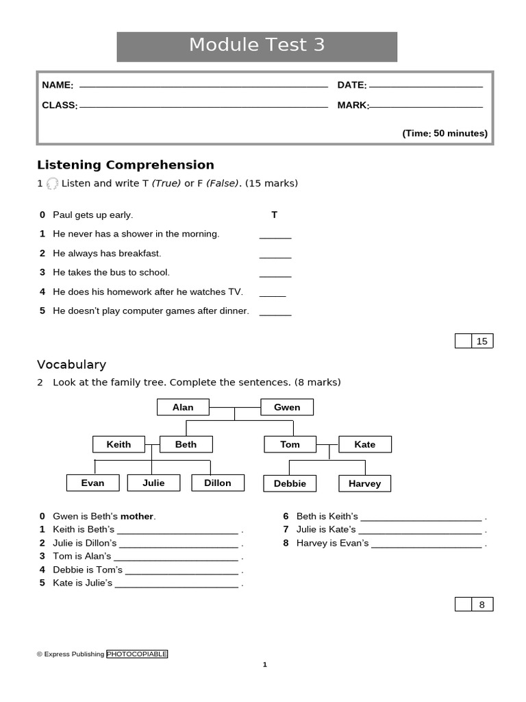 Module Test 3: Listening & Grammar | PDF