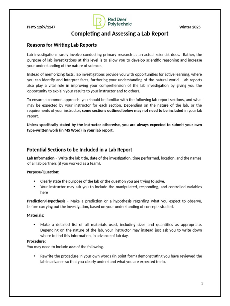 Lab Report Guidelines for PHYS 1269/1247 | PDF | Hypothesis | Data