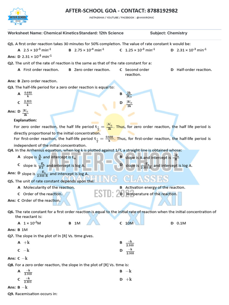 Class 12 chemical kinetics afterschool aamironic pdf reaction rate
