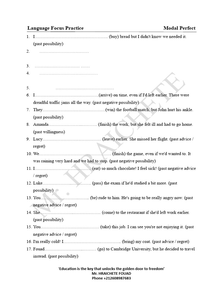 Modal Perfect Exercises for Practice | PDF