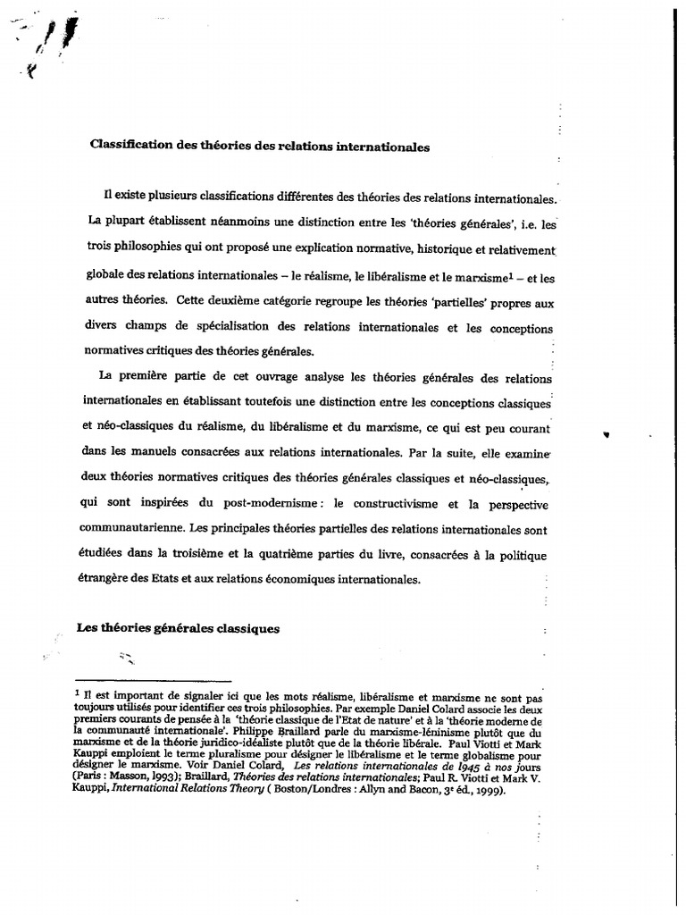 Classification Des Théories Des Relations Internationales | PDF