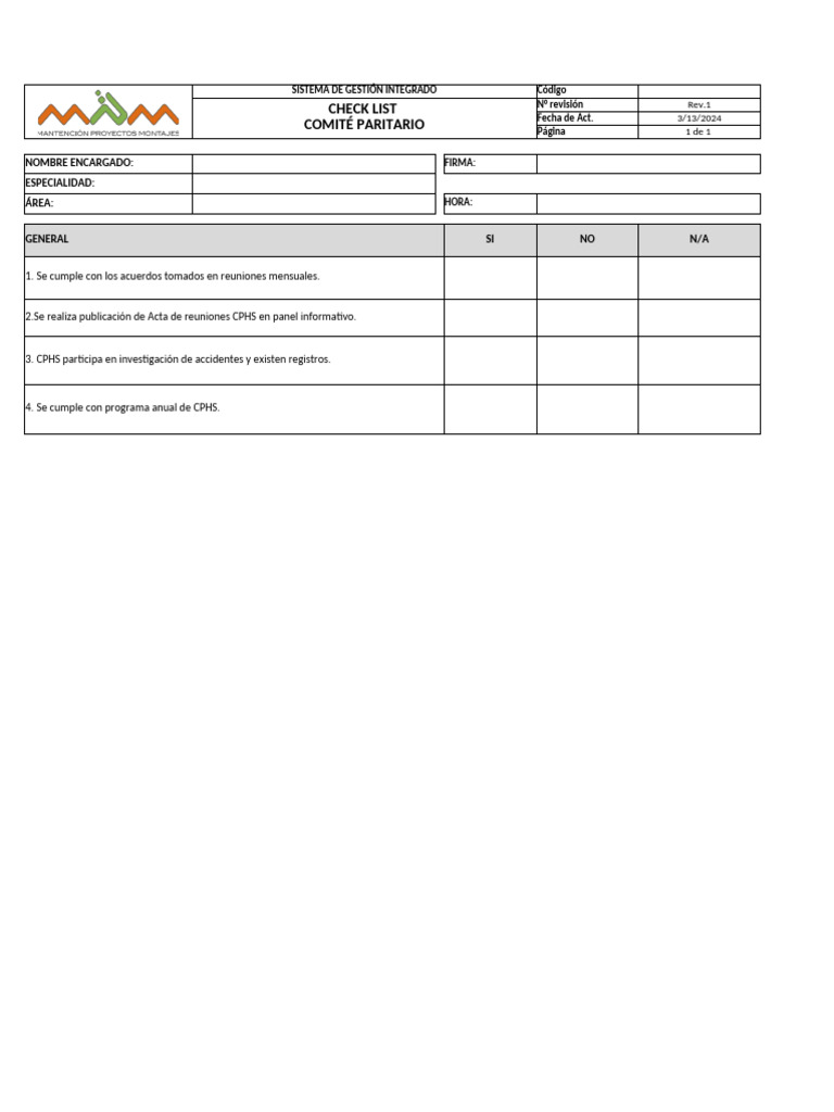Checklist del Comité Paritario de Salud | PDF