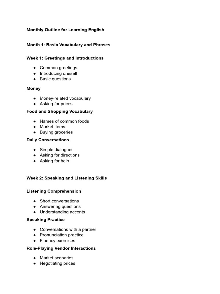 Monthly English Learning Plan | PDF