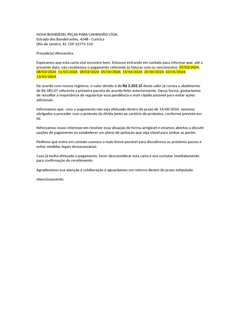 Modelo de Aviso de Protesto Cartorio | PDF, image size:768x1024