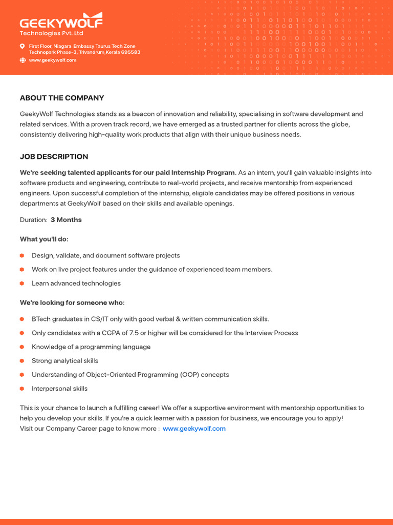 Internship Opportunities at GeekyWolf | PDF