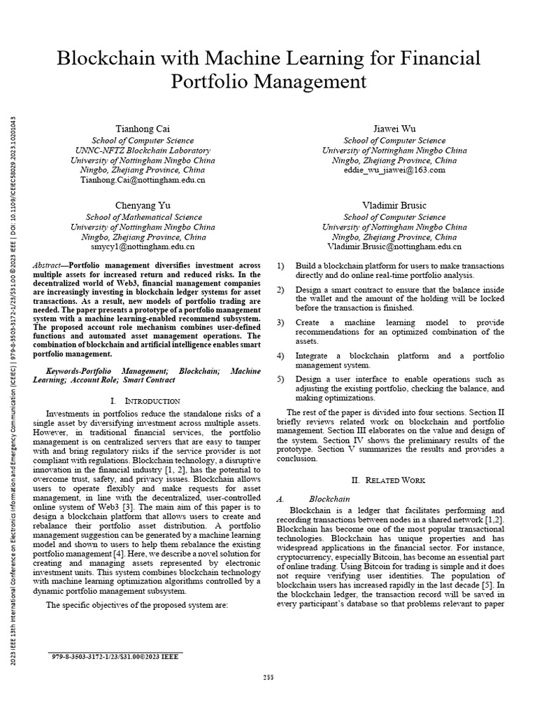 Blockchain With Machine Learning For Financial Portfolio Management ...