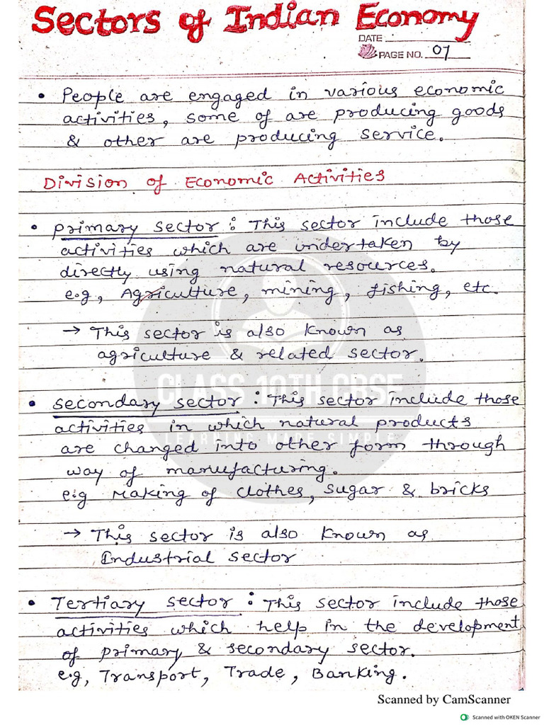 Sectors of Indian Economy Toppers Handwritten Notes | PDF