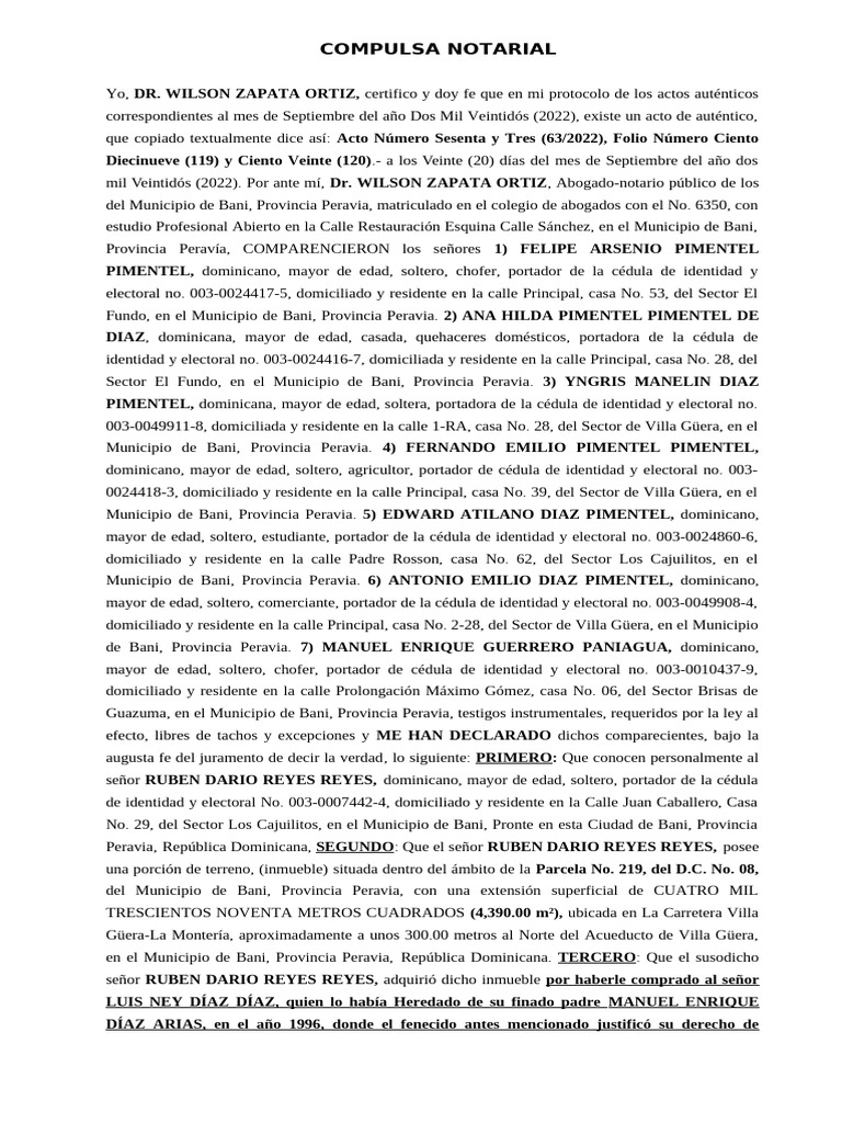 Compulsa Notarial de Septiembre 2022 | PDF