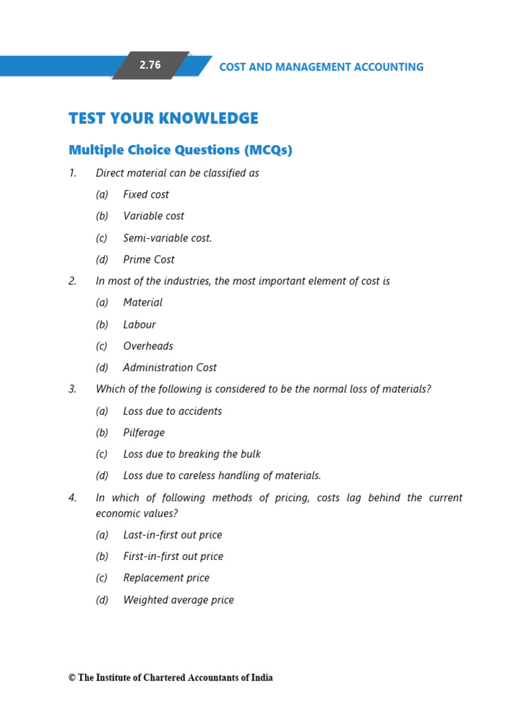 Cost and Management Accounting MCQs | PDF | Financial Economics ...