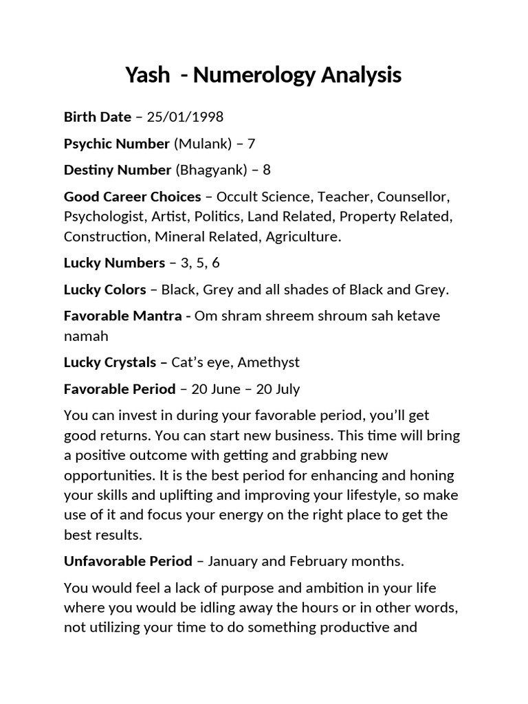 Numerology Reports Pdf Mind Thought