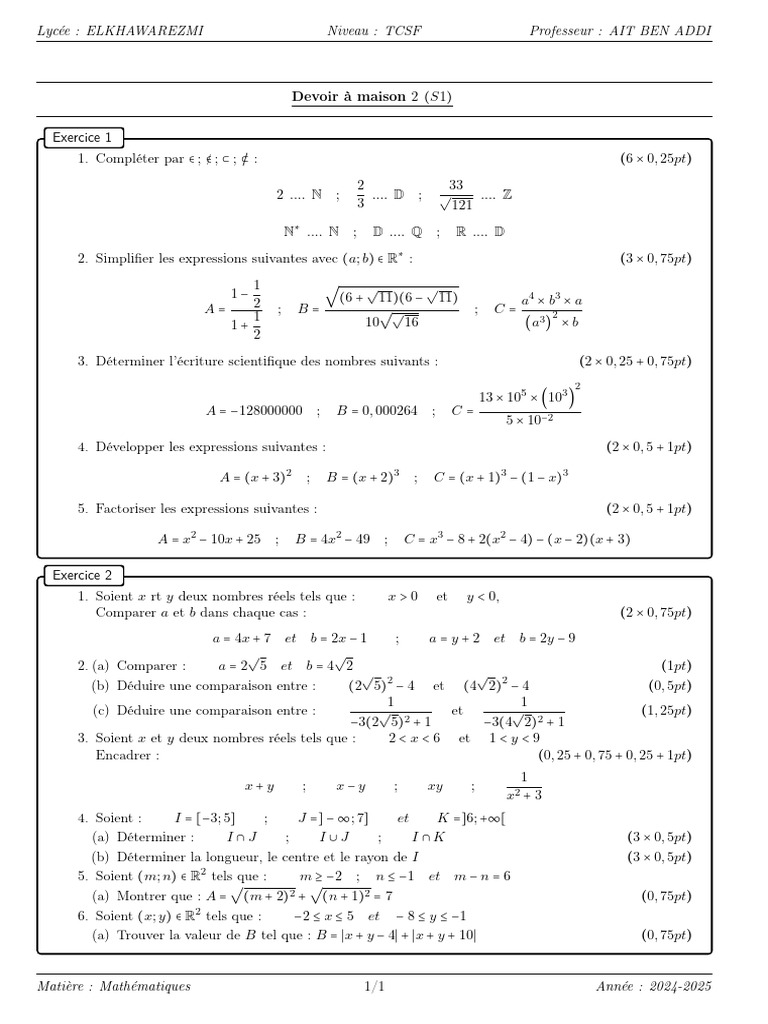 Devoir de mathématiques TCSF 2024-2025 | PDF | Théorie (échecs) | Échecs