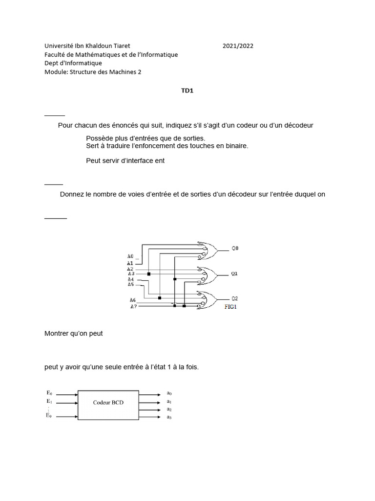 Exercices sur les Codeurs et Décoders | PDF | Décimal codé binaire ...