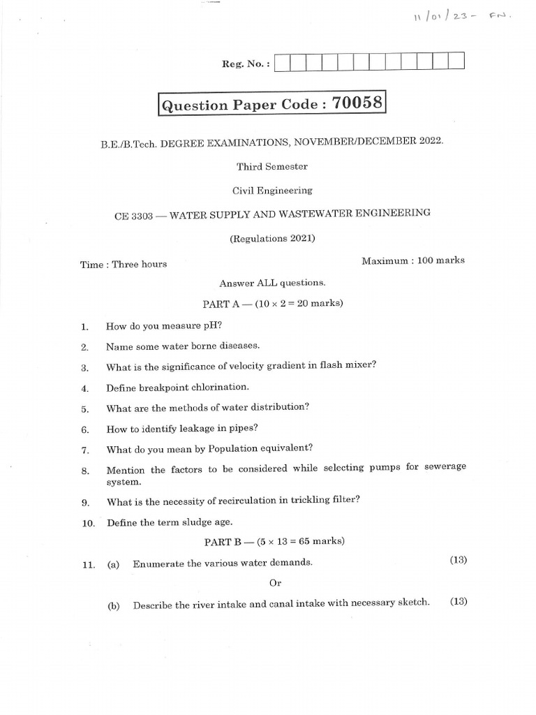 CE3303 Water Supply Engineering Guide | PDF | Engineering | Structural ...