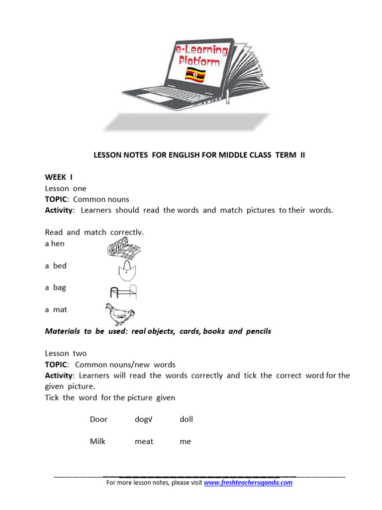 English Lesson Notes for Middle Class Term 2 | PDF | Linguistics ...