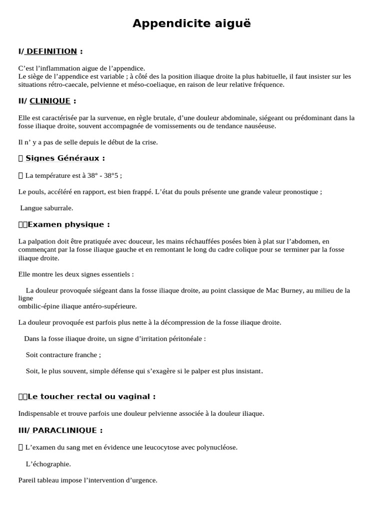 Appendicite méso-coeliaque : symptômes et traitement | PDF ...