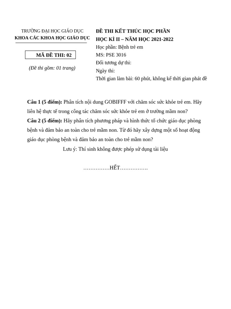Đề BTE đề 2 | PDF