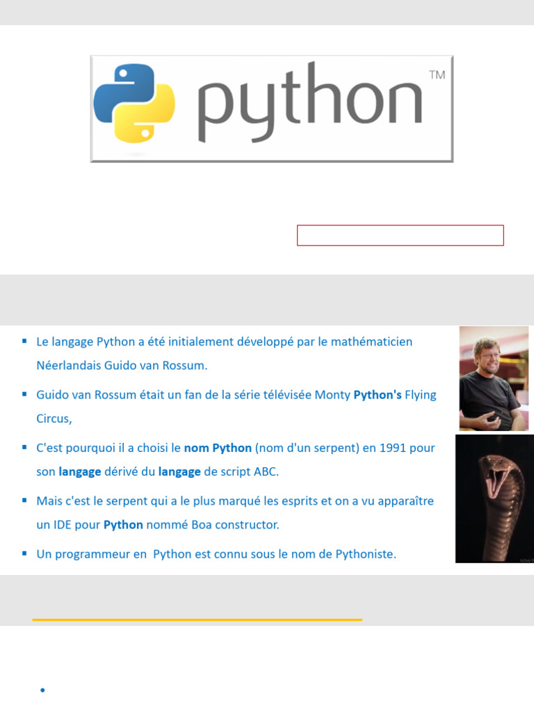 Origine et caractéristiques de Python | PDF | Python (Langage de ...