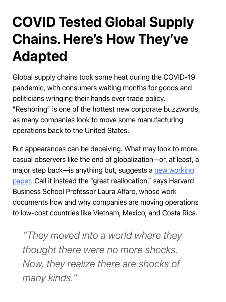 Adapting Global Supply Chains Post-COVID | PDF | China | World Politics