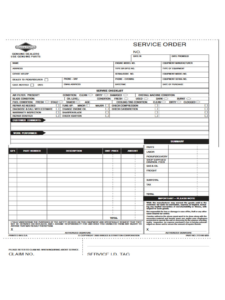 Briggs and stratton service order | PDF