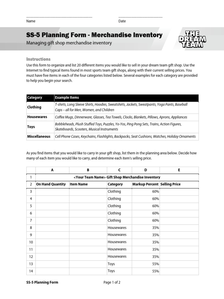 SS-5 Planning Form | PDF