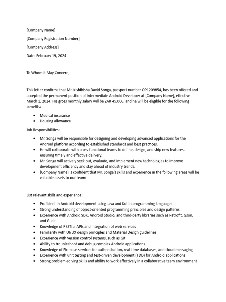 Job Offer for Intermediate Android Developer | PDF