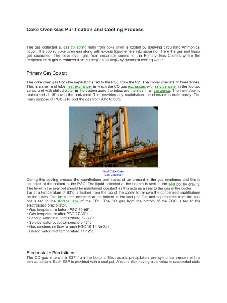 Coke Oven Gas Purification and Cooling Process Water Distillation
