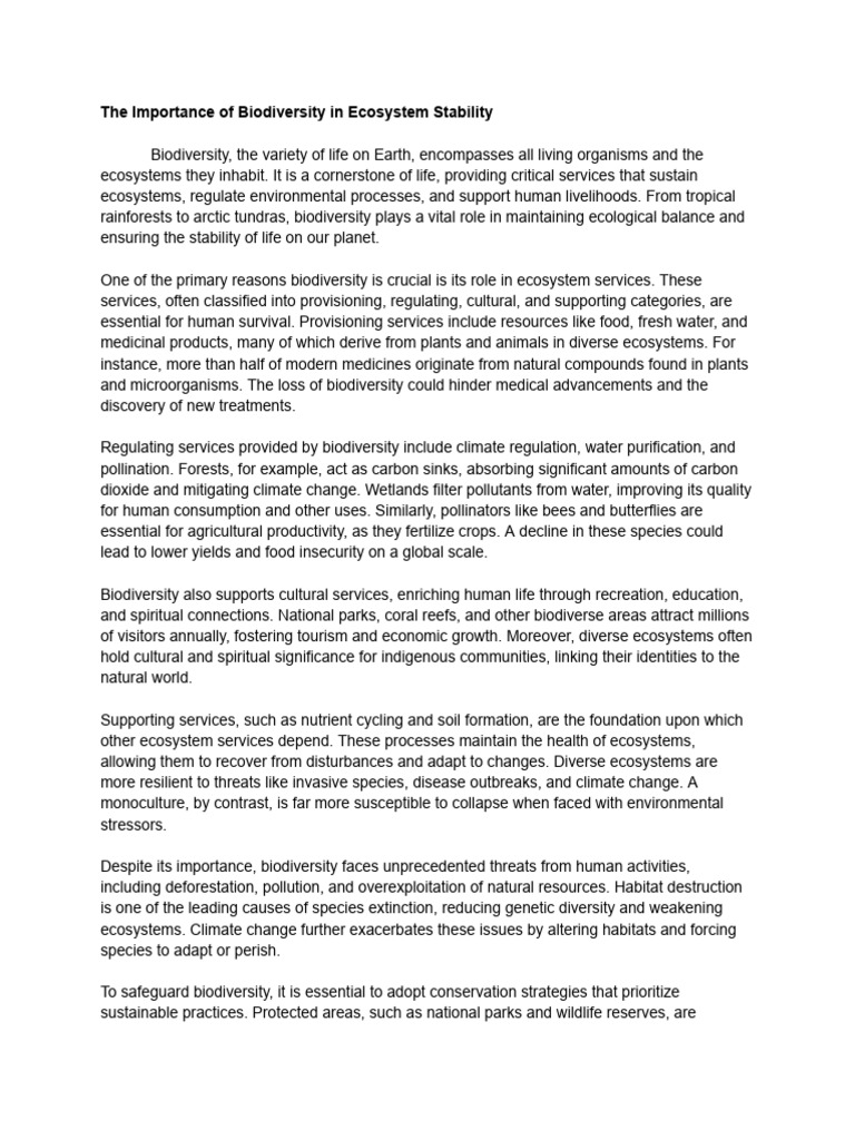 The Importance of Biodiversity in Ecosystem Stability | PDF ...