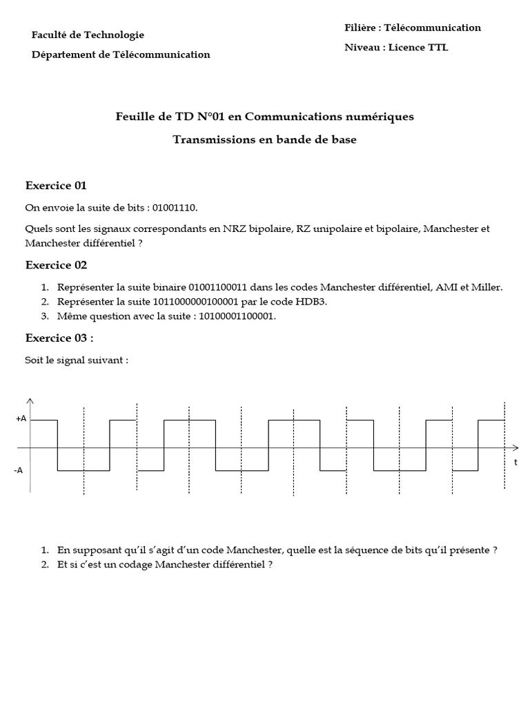 Codage Manchester et Différentiel en TD | PDF